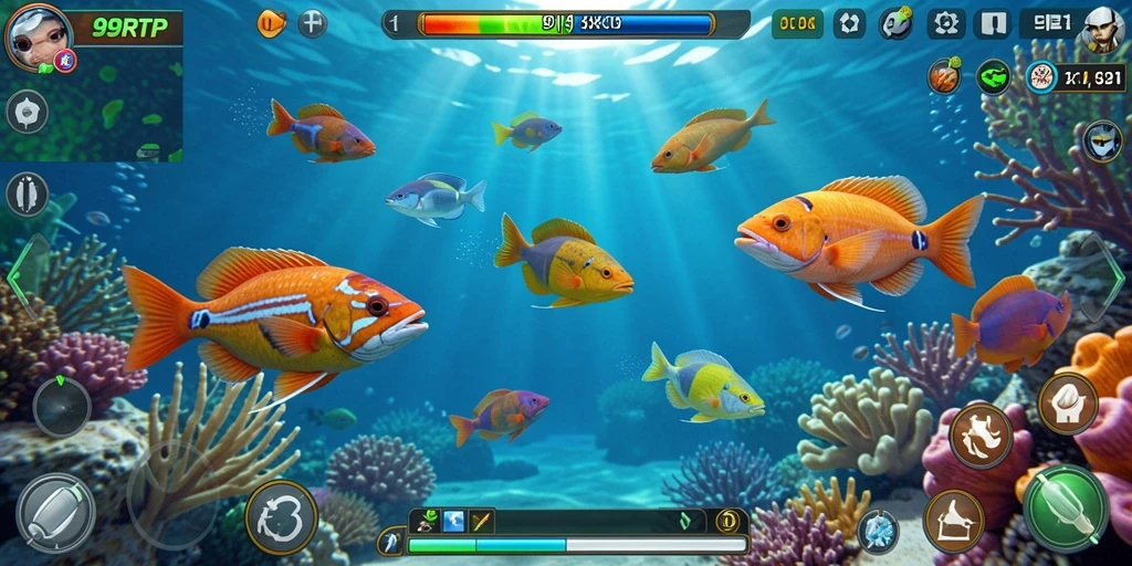 Screenshot gameplay 99RTP menunjukkan aksi seru saat menembak ikan.