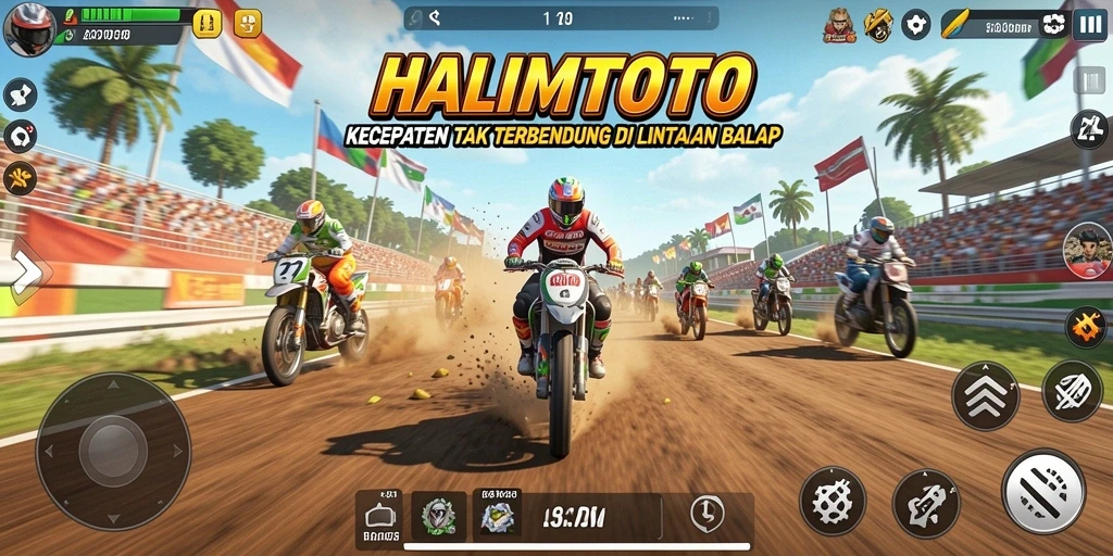 Screenshot menampilkan aksi balapan yang seru di HALIMTOTO.