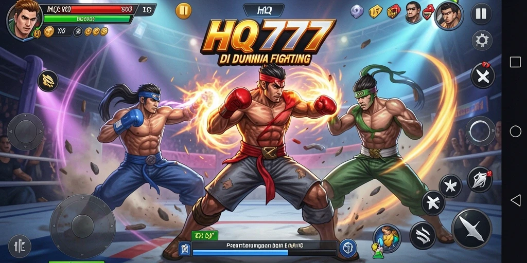 Screenshot dari gameplay HQ777 menampilkan pertarungan seru dan karakter yang dinamis.