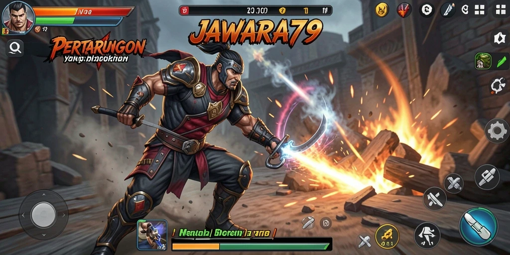 Screenshot menunjukkan pertarungan seru dalam gameplay JAWARA79.