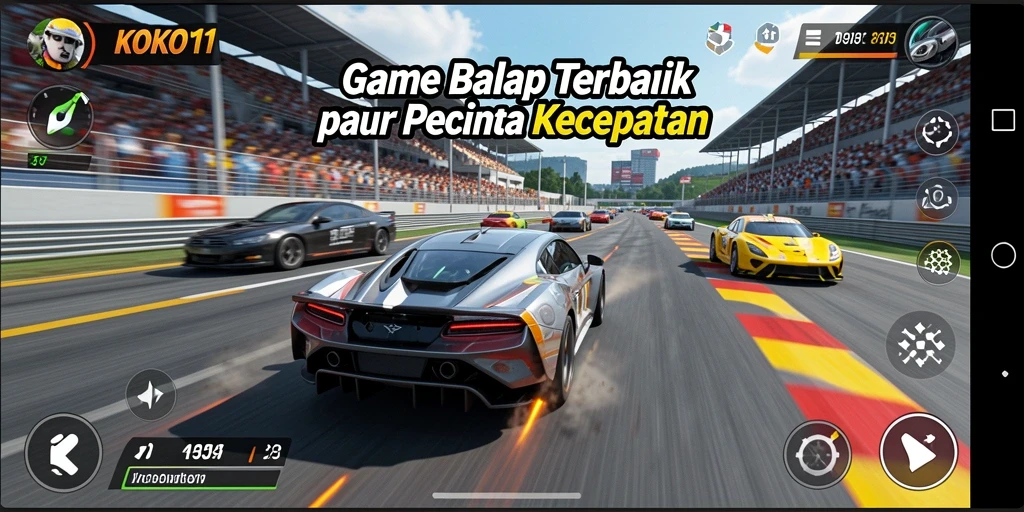 Screenshot gameplay KOKO11 yang menampilkan aksi balap yang mendebarkan.