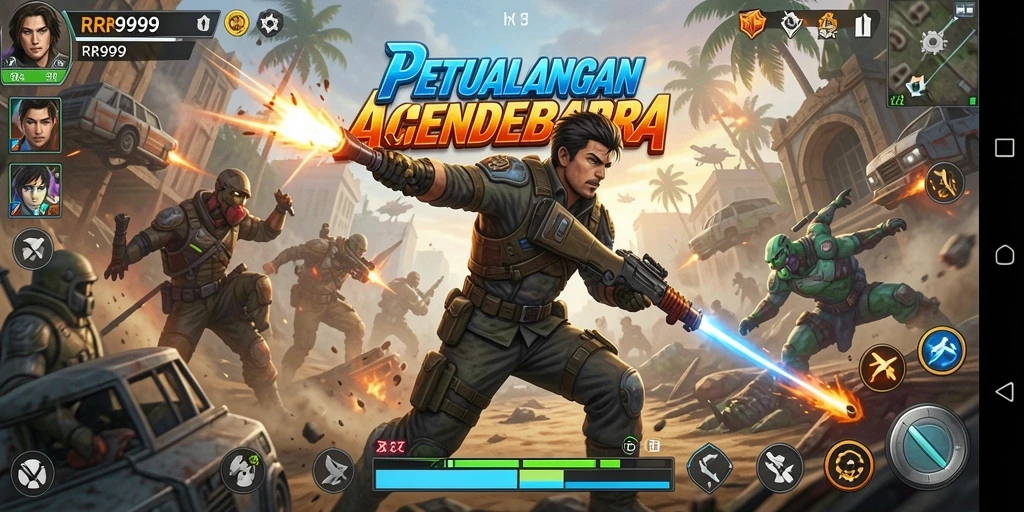 Screenshot gameplay RR999 menampilkan pertarungan aksi yang intens dan mendebarkan.